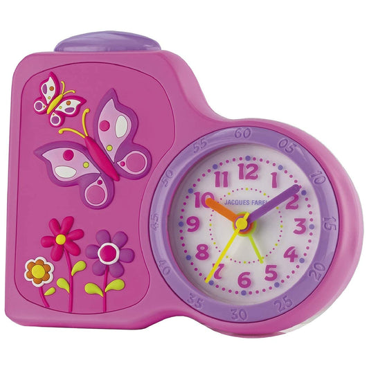 JACQUES FAREL Children's alarm clock girls butterflies flowers pink without ticking, with light and snooze ACB 711 by