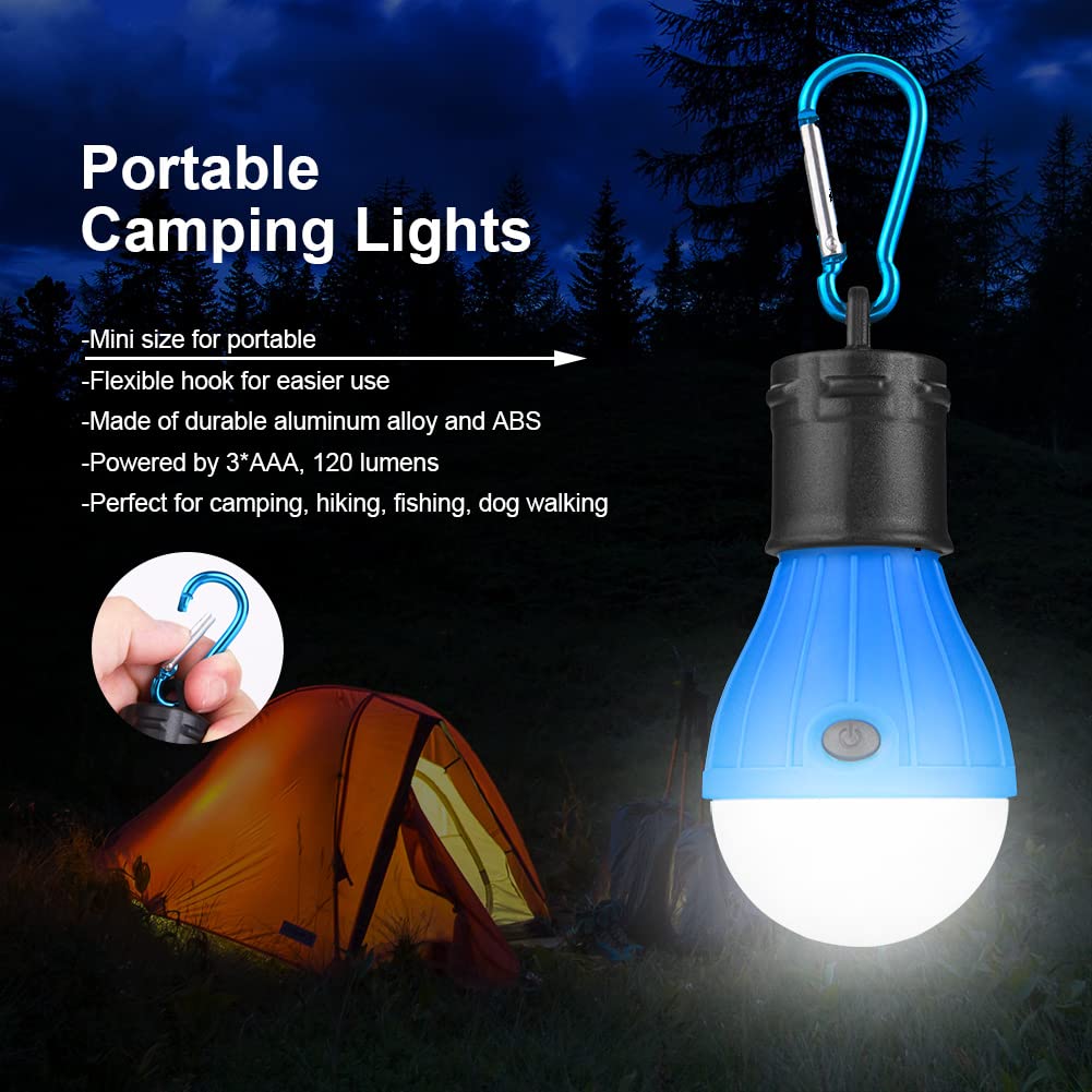 Flintronic 6 Pack Camping Lantern, LED Camping Light Bulb with Carabiner, Emergency Light, Waterproof Camping Lamp for Adventure, Fishing, Power Outage