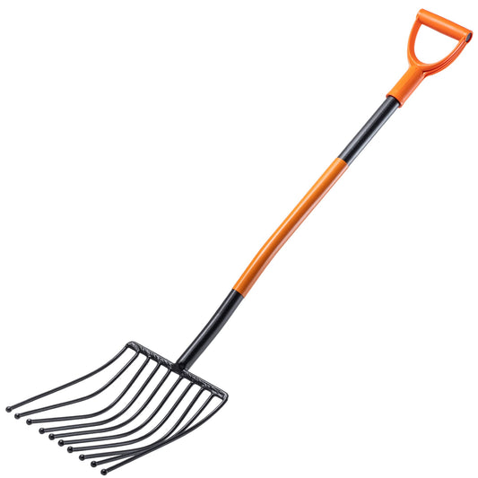 KADAX Potato Fork with long handle, Stone fork made of sturdy steel, Fork with D-handle, Spading fork, Hay fork, Manure fork, Beet fork, Hay fork, Garden fork (10 prongs, Black/orange)