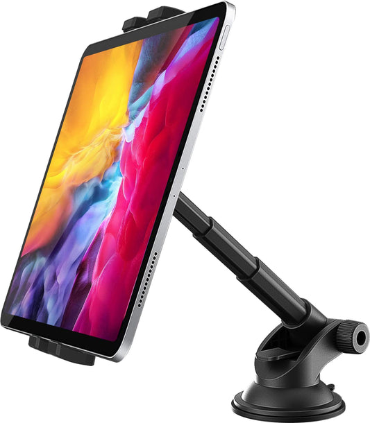 woleyi Tablet Holder for Car Dashboard, Car Tablet Phone Mount with Suction Cup Telescopic Arm for iPad Pro 9.7, 10.5, 11 / Air Mini 5 4 3 2, Galaxy Tabs, iPhone Series 4-11" Phones and Tablets