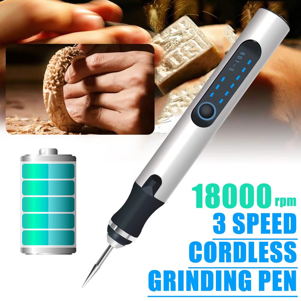 Engraving Tool Set, USB Mini Engraving Pen With Engraving Accessories, Wireless Engraving Device For Metal Glass Wood Stone Jewelry Nails Ceramic (Silver-1)