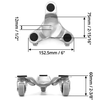 QWORK® 4 Pack 152mm Furniture Rollers, Transport Roller, 180kg Capacity, 3 Swivel Casters Moving Dolly, durable and easy to use.
