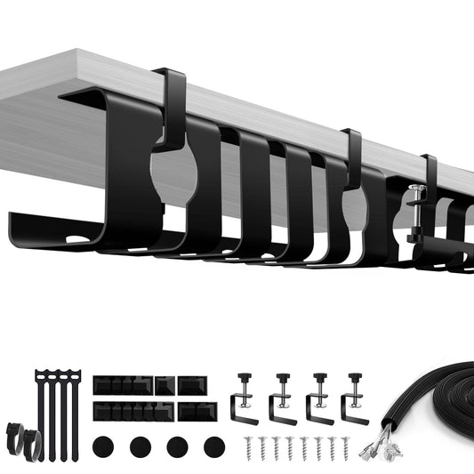 Lannvan Cable Channel Desk without drilling - 2 pack Cable Management Desk Clamp Under Desk - Includes Accessories - 43 x 13 x 12 cm Cable Holder Cable Tray Table - Cable Basket Black