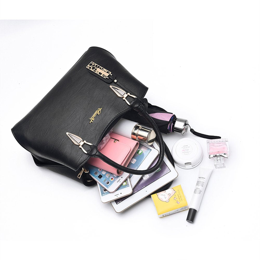 BestoU Women's Black Leather Large Handbag Ladies Shoulder Bag Women's Crossbody Bag (Black)