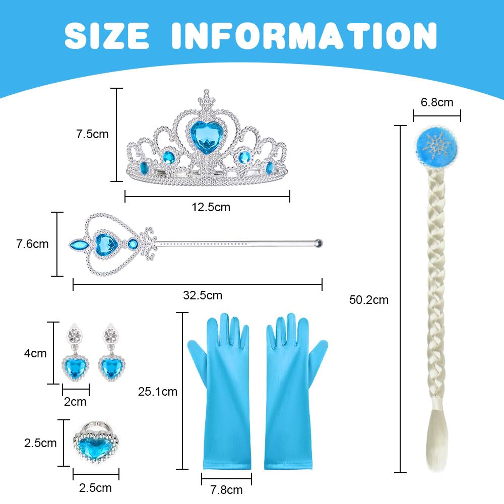 Vicloon ELSA Princess Costume Kids Deluxe Fancy Blue Dress, Accessories for Girls, Christmas Dress-Up Carnival Party Halloween Festival-Blue