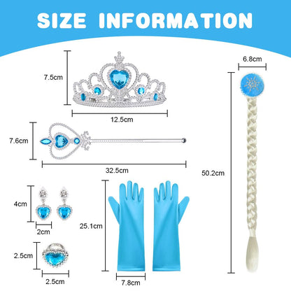 Vicloon ELSA Princess Costume Kids Deluxe Fancy Blue Dress, Accessories for Girls, Christmas Dress-Up Carnival Party Halloween Festival-Blue