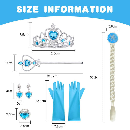 Vicloon ELSA Princess Costume Kids Deluxe Fancy Blue Dress, Accessories for Girls, Christmas Dress-Up Carnival Party Halloween Festival-Blue
