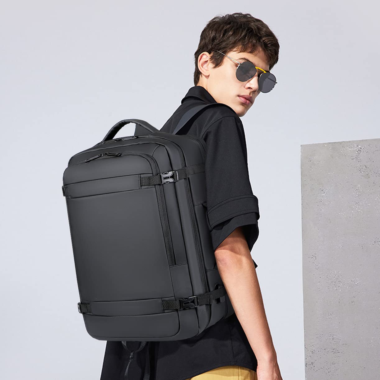 BAGZY Laptop Backpack 17 Inch Men's Carry-on Backpack 45x36x20 Waterproof Expandable 30-40L Travel Backpack Cabin Bag USB Charging Port Gifts for Men [Black]