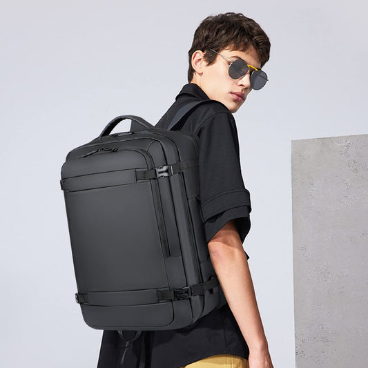 BAGZY Laptop Backpack 17 Inch Men's Carry-on Backpack 45x36x20 Waterproof Expandable 30-40L Travel Backpack Cabin Bag USB Charging Port Gifts for Men [Black]
