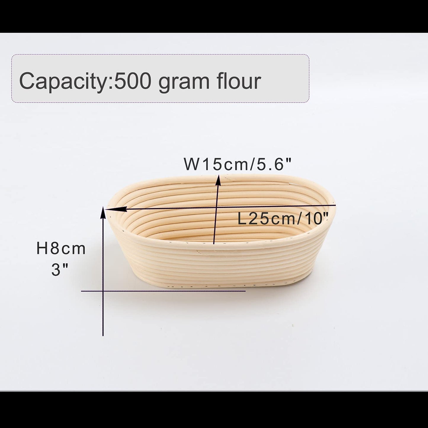 2 pieces of oval natural rattan bread baskets Banneton for bread dough, pizza, and pastries 24.5 cm