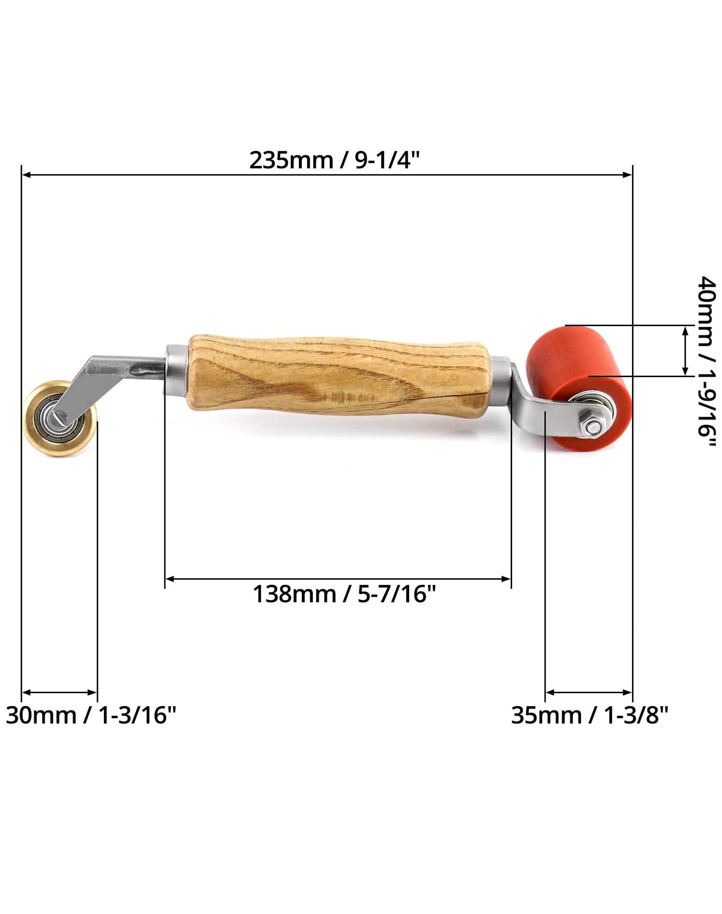QWORK® 2 IN 1 Seam Roller High Temperature Resistant, 40mm Hard Rubber Seam Roller and 6mm Brass Bottom Corner Seam Roller, PVC Welding Tool.