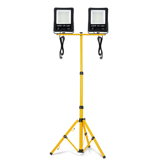 LZQ 2x 100W LED Floodlights Super bright IP66 Waterproof LED Floodlight 6000 Kelvin Cold White Outdoor Spotlight Floodlight Spotlight Light with 150cm Yellow Telescopic Tripod for LED Floodlights