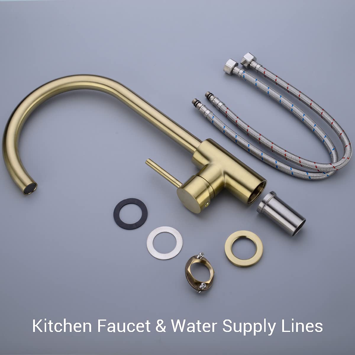 TRUSTMI Brass Faucet Single Handle High Arc Kitchen Sink Faucet Swivel C-Spout, Brushed Gold