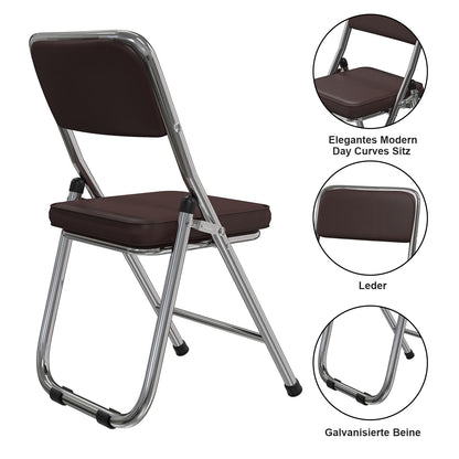Lvhecforhm 1er Set Folding Chair with Backrest, Dining Chairs, Kitchen Chair with Steel Frame, Dining Chair Folding Conference Chair, Folding Chairs Brown Leather, Lounge Chair, Modern Outdoor Folding Chairs