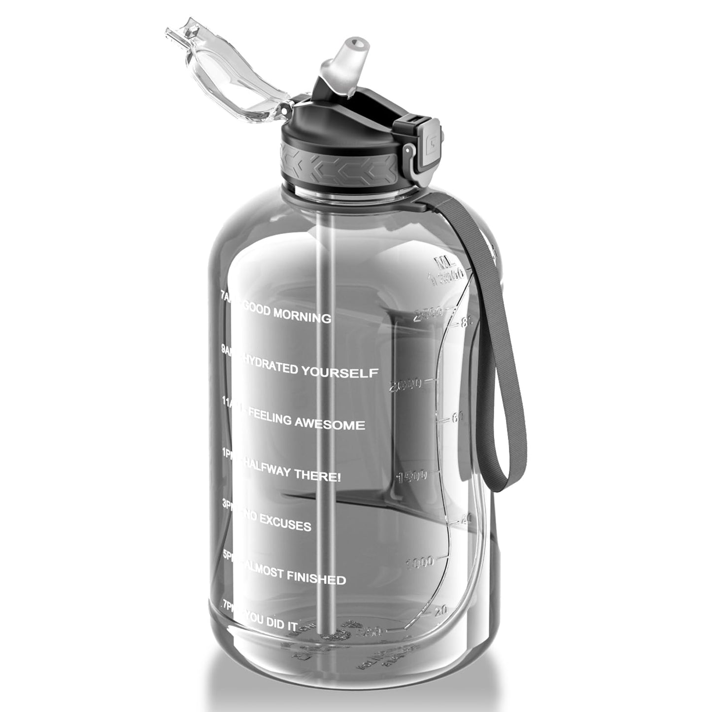 GLEKGLEK 3 Liter sports water bottle with straw BPA free Time markings Large water bottle for gym workout training (Gray)