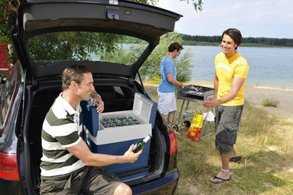 Mobicool MT48W AC/DC - electric cooler with wheels suitable for a complete crate of drinks/beer, 48 liters, 12V and 230V for car, truck, boat, camper, and socket.