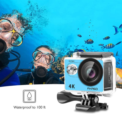 AKASO Action Cam EK7000 4K30FPS Action Camera 170° Wide Angle HD Underwater Camera 20MP WiFi Waterproof Sport Camera 2 Inch LCD Screen with 2 Batteries (Blue)