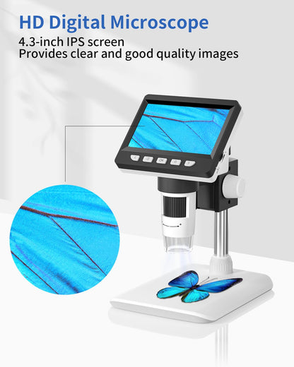 CIMELR 4.3" Digital Microscope, 50X-1000X resolution, USB microscope with 8 adjustable LEDs, microscope for adults/kids (307-B)