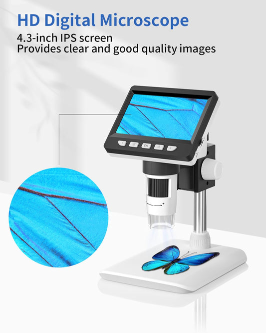 CIMELR 4.3" Digital Microscope, 50X-1000X resolution, USB microscope with 8 adjustable LEDs, microscope for adults/kids (307-B)