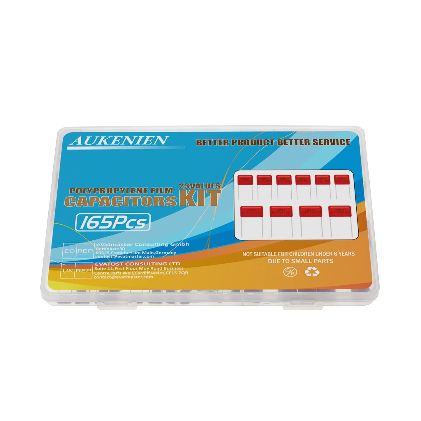 AUKENIEN 23 values 165 pieces Polypropylene Capacitors 400V 10nF to 1uF 630V 1nF to 1uF CBB22 Metallized Film Capacitors Assortment Kit