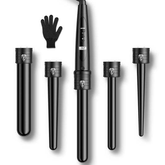 5 in 1 LCD Ceramic Coating Multifunctional Interchangeable Wave Iron with Gloves Curling Kit ET-W301
