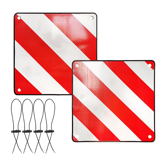 HOVCEH 2in1 warning sign Italy and Spain, 50 x 50 cm warning sign for bike carriers made of aluminum with 4 tension ropes. Warning sign for bike carriers in Italy for motorhomes, bike carriers, caravans, rear carriers.