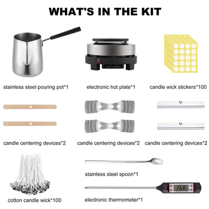 Candle Making Kit + Wax Melter Electric Heating Plate, DIY Candle Making Set, Scented Candle Gifts Set with Digital Thermometer, 100 * Candle Wicks, Centering Devices for Candles