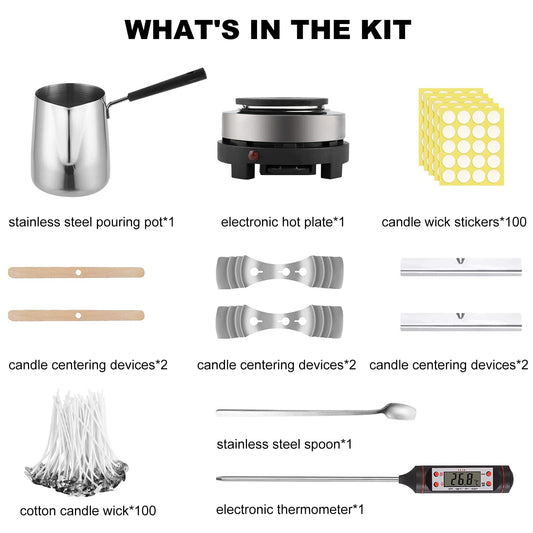 Candle Making Kit + Wax Melter Electric Heating Plate, DIY Candle Making Set, Scented Candle Gifts Set with Digital Thermometer, 100 * Candle Wicks, Centering Devices for Candles