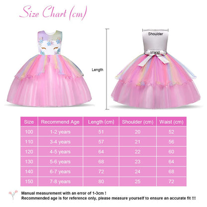 URAQT Kids Unicorn Costume Dress, Girls Unicorn Skirt, Flower Girls Sleeveless Party Dress, Birthday Dress Fancy Dress, Carnival Costume with Unicorn Outfit Set, 110cm (Pink-B)