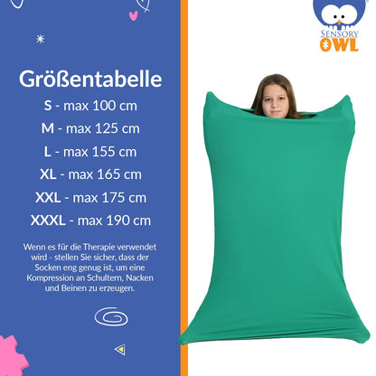 Sensory Owl full body sock sensory kids and adults full body wrap stress relief autism ADHD tool XXXL 190 cm Green