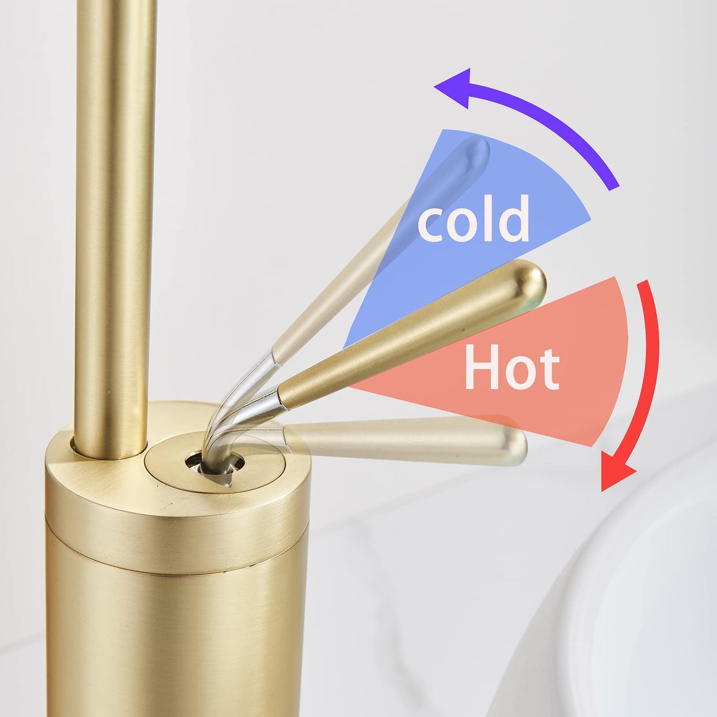 JUNSOTTOR Bathroom Faucet Brushed Gold Basin Tap Single Handle High Basin Mixer made of Brass