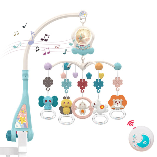 Eners Baby Music Mobile Crib, Wind-up Music Box Mobile for Baby Girl Boy, Mobile Holder for Crib Changing Table with Music and Light & Remote Control and Rotation Function (Green)