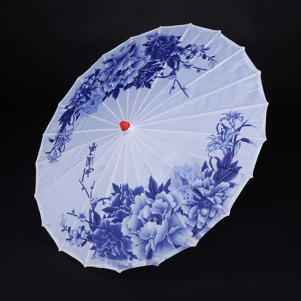 Haofy Japanese Umbrella, Flower Pattern, Oiled Paper Parasol, Art Decor, Windproof, Chinese Classical Dance Umbrella for Photography, Cosplay, Costume, Dance Performance, Wedding Prop (Blue)