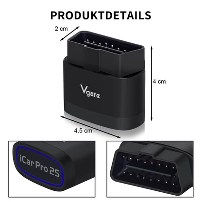 Vgate iCar Pro 2S Bluetooth OBD2 Diagnostic Tool for iOS, Android & Windows. Supports Electric and Hybrid Vehicles. Auto Scan Tool.