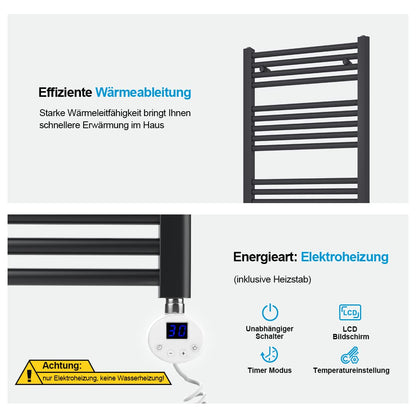 Heilmetz electric bathroom radiator 120x60cm towel warmer with digital thermostat towel dryer panel anthracite 600W