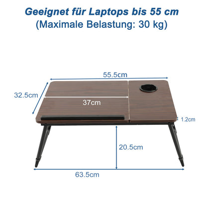 Laptop table for bed, EDWINENE bed tray Foldable Adjustable Laptop Table for Couch, Laptop Bed Desk with Drink Holder, Folding Table for Working Studying Reading Eating (Brown)