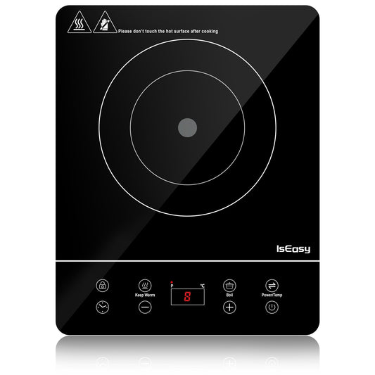 IsEasy Induction Cooktop 1 Plate, Single Induction Hot Plate 2100W, 9 Power Levels, 9 Temperature Settings, 28cm Induction Cooktop with 8-Hour Timer, Child Lock, Black, 220-240V.