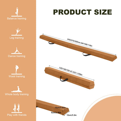 FBSPORT 270CM Folding Balance Beam, Gymnastics Balance Beam, Gymnastics Floor Beam, Flocking Layer Balance Beam, Balance Fitness Equipment for Kids.
