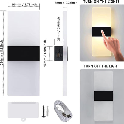 VOMI Wall Light Indoor Rechargeable LED Dimmable USB Cordless Wall Lamp with Touch Switch 3000mAh Battery Magnetic Mounting Wall Lighting for Bedroom no drilling needed