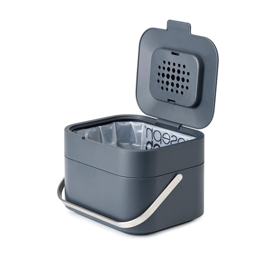 Joseph Joseph Stack 4 - Kitchen Compost Bin, Organic Waste Bin with Odor Filter and Lid, Plastic, 4 Liters, Graphite