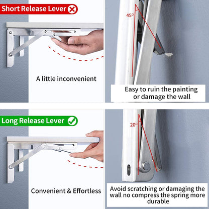 YUMORE Folding Shelf Bracket Heavy Duty 350mm, YUMORE Folding Shelf Brackets Stainless Steel Folding Shelf Supports Wall Table Brackets Folding Hinge for Benches Shelves Wall Mount, Space Saving, Capacity 330 lb [2PACK]