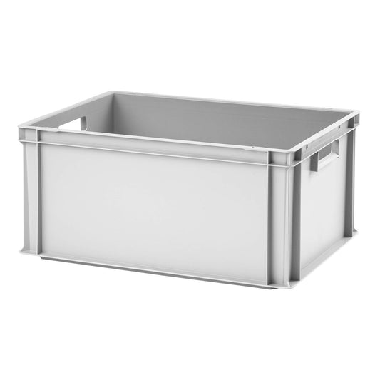 1a-TopStore Euro stacking box EB-628, 600x400x280 mm (LxWxH), reinforced ribbed bottom, grey similar to RAL7001, made of polypropylene, food-safe, 2 handles, approx. 54 liters volume.