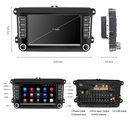 CAMECHO Android 13 car radio with Carplay for VW Golf 5 Golf 6 Polo Tiguan, 7-inch screen Double Din radio with navigation/Android Auto/FM RDS/Bluetooth/HiFi and USB + rearview camera