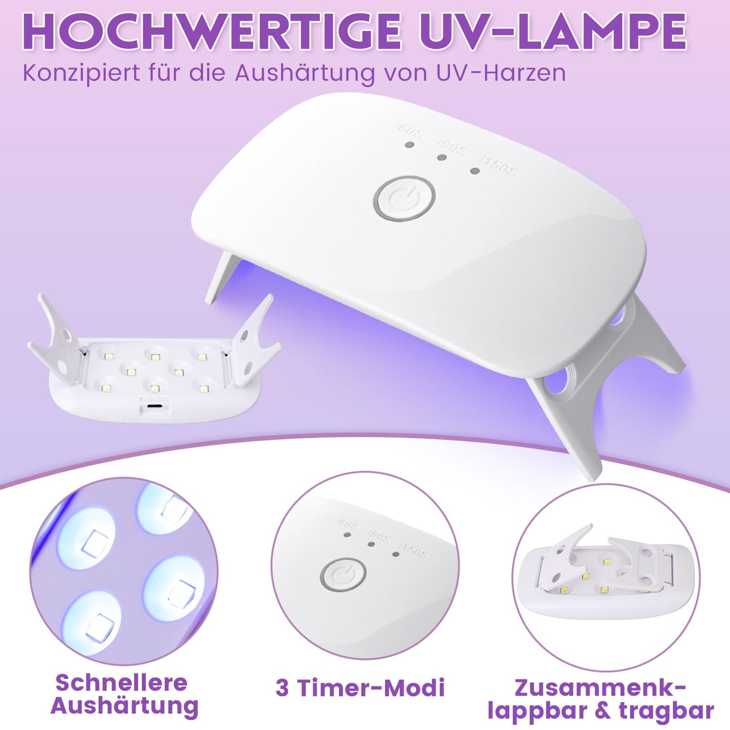 LET'S RESIN UV Resin Set with UV Lamp, 153Pcs UV Glue with Lamp Set, UV Resin Set for keychains, jewelry