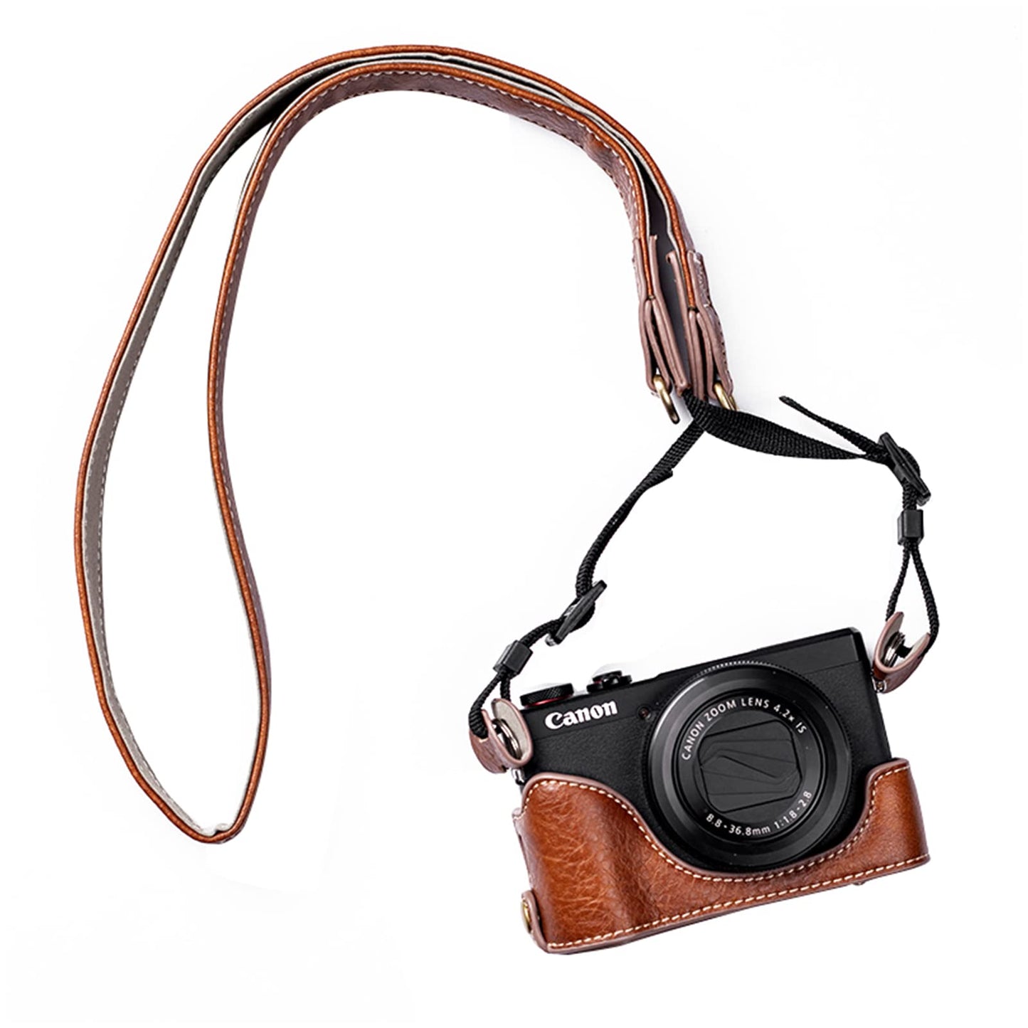 Kinokoo camera bag for Canon G7X / G7X II / G7X III digital camera, Vintage Buffalo PU leather G7X Mark III G7X Mark II protective case with adjustable shoulder strap - Brown