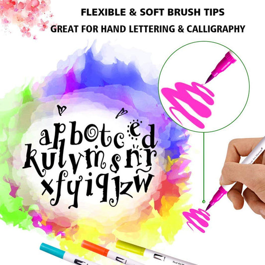 Bonala Brush Pen Set, 132 dual-tip brush markers for adults for calligraphy, drawing, painting - gift for kids.
