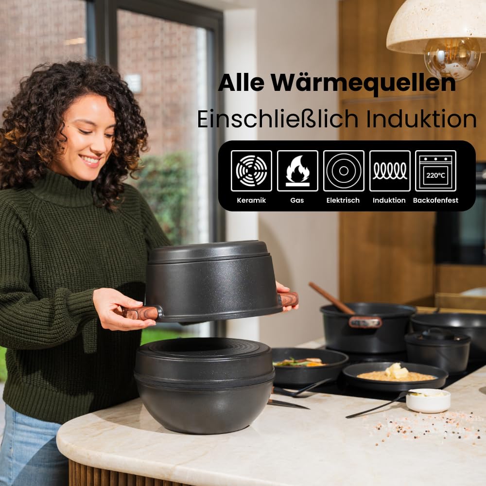 CookingTotem® Luxury Induction Cookware Set - Stackable set with ceramic non-stick coating, removable handle, oven safe, pot set, pots & pans set, PFAS-free, coated cookware.