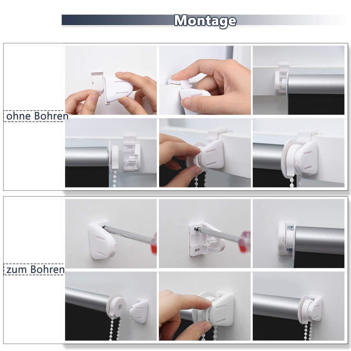 Grandekor blackout roller shade without drilling black 45x130cm (fabric width 41cm). Shades for windows without drilling & with drilling, blackout roller shade thermal roller shade clamp roller shade window shade darkening heat protection.