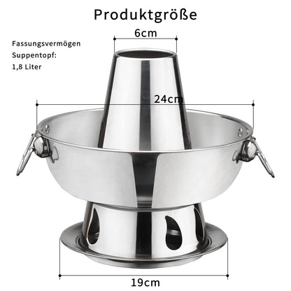 SANQIAHOME 1.8 liter camping stove hot pot made of stainless steel. Chinese charcoal hot pot, Chinese meat fondue lamb cooker, outdoor picnic cooker.