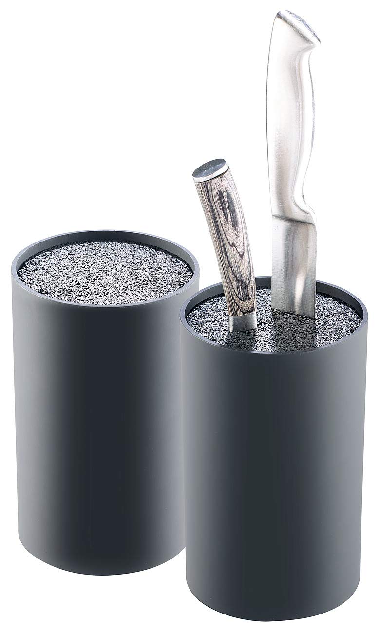 TokioKitchenWare universal knife blocks: Set of 2 universal knife blocks with bristle insert, black (stand for knives, kitchen knife holder)